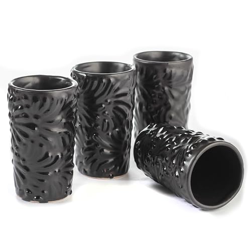 Image of Talavera Shot Glasses Set of 4 Authentic Mexican Tequila Shot Glasses - Hand-painted - 2 Oz (Black Shadow)