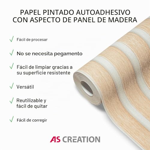 Papel pintado paneles de madera autoadhesivos 3D aspecto madera escandinavos beige blanco de 0,52m 5