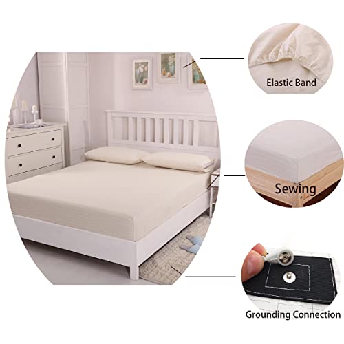 Grounding Fitted Sheet Kit, Conductive Sheet With Silver Fiber, Grounding Cord, Grounding Bed Cover For Efficient Sleep, Reduce Stress Natural Health,White (Queen) #TOP1