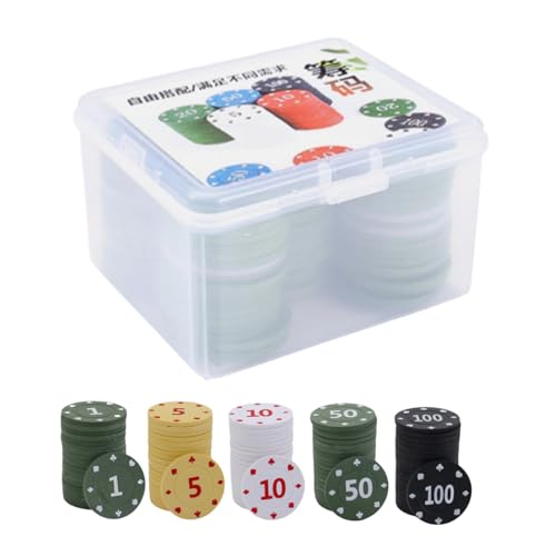 Acunny Juego de chips de póquer - 100 piezas de accesorios de juego numerados con maleta, fichas de póquer, paquete grande, para casa, noche, exposición, torneos, fiestas, vacaciones, cumpleaños