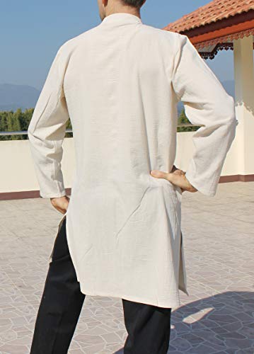 Image of Chinese Collar Mens Long Naval Jacket Many Button Tai Chi Cotton