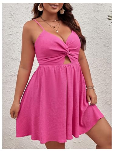 Image of Floerns Women's Plus Size Cut Out Twist Front Sleeveless Flare Hem Cami Dress