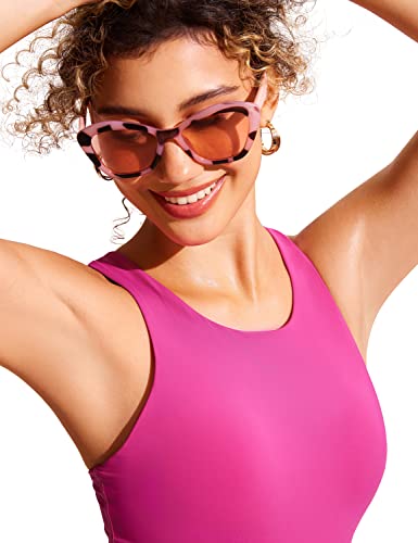 Image of CRZ YOGA Racerback Crop Bikini Tops | Built-in Pads, A-D Cup, High Neck, Swim, Bathing Suit Tank for Women