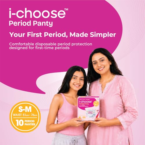 Image of i-activ / i-choose Period Panty for Girls & Women | S-M | 10's Pack | Disposable Period Panties for Women Heavy Flow Periods | For First Periods of Young Teens | 360 Degree Protection | Waist Size - 20 inch to 30 inch