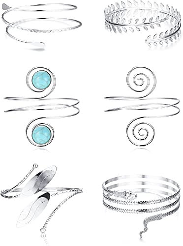Finrezio 6 Piezas Brazalete Superior Brazalete Pulseras Ajustable Bobina Brazalete Brazo Brazalete Pulsera para Mujer Minimalista Oro Plata Brazalete Pulsera Bisutería