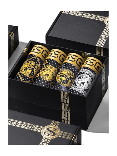 Gift Boxed Men's Underwear Boxer Briefs, Ice Silk Trunks Shorts Underpants, Wicking Breathable Luxury Black Gold