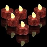 Led Kerzen Teelichter, flackernde flammenlose Teelicht Kerzen batteriebetriebene gefälschte Kerzen realistisch und hell für Halloween Weihnachten Valentinstag Party Hochzeit Dekoration (Rot,12 Pcs)