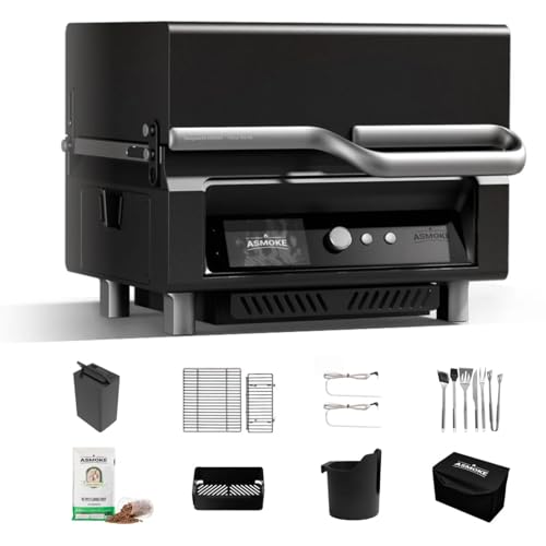 ASMOKE Essential Full Grilling Combo - Smart Portable Wood Pellet Grill with 5" LCD Screen, 8-in-1 Grill, Clean Smoking, Wi-Fi Smart Control, 8H Battery, ASCA Technology, 271 sq.in, fit for Family BBQ