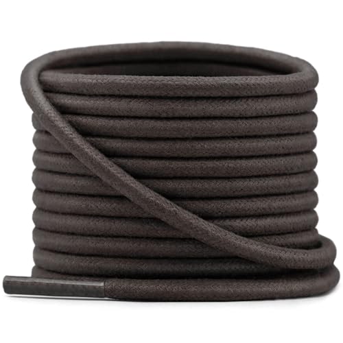YFINE Waxed Round Shoe Laces: 2 Pairs 47 Inch Dark Brown Wax Oxford Shoelaces for Dress Shoes Boots