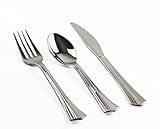 POLIERTES SILBERFINISH UND EDLES DESIGN - das schöne Design zusammen mit der polierten Silberoberfläche lässt dieses Besteck wie echtes Besteck aussehen. Das Set verleiht jeder Atmosphäre einen Hauch von Eleganz, was es perfekt für jede Veranstaltung von Hochzeiten bis hin zu Grillabenden im Garten macht.
