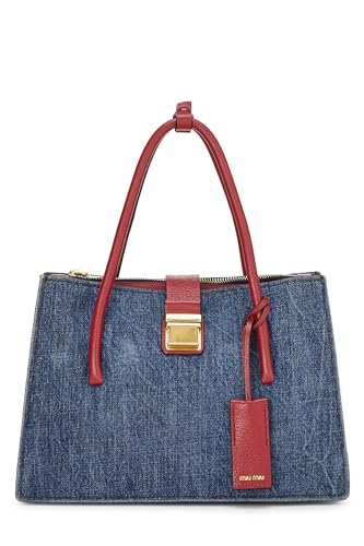 Miu Miu Pre-loved Multicolor Denim Buckle Top Handle Bag