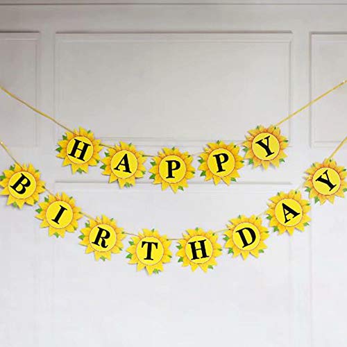 WEIFAN Drapeau Joyeux Anniversaire Sun Flower/Tournesol - Ajoutez Un Joyeux Ornement à la fête d’Anniversaire - avec Un Ruban de 5 mètres (2 pièces) Cover