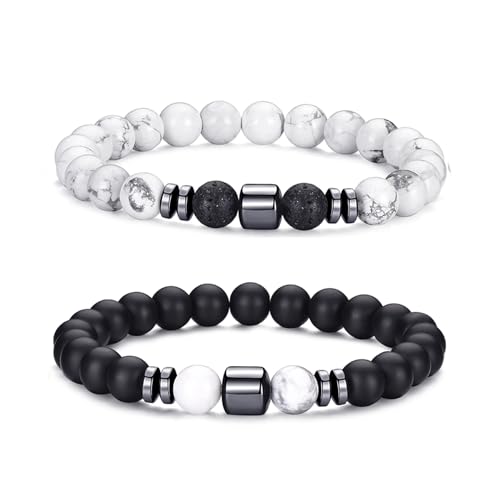 RANKEEF Bracelet Oeil de Tigre pour Hommes 8MM Ensemble de Bracelets de Perles de Pierre Naturelle Bracelets de Pierre de Lave Extensibles Bracelet de Perles de Cristal Noir réglable pour Hommes