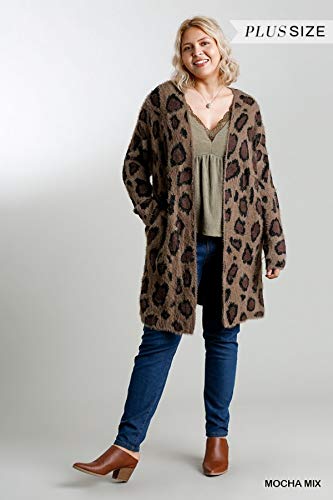 Umgee Women's Mocha Leopard Long Sleeve Fuzzy Long Sweater Cardigan (X-Large) #TOP1