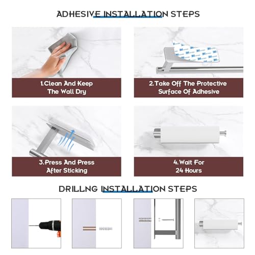 Image of ASTOFLI Paper Towel Holder Under Cabinet No Drilling, Self Adhesive Paper Towel Holder Wall Mount for Kitchen Rack, Under Counter Napin Holder No Drill, RV, 304 Stainless Steel, Silver