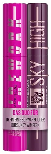 Bundle of Maybelline New York Schwarze Lash Sensational Firework Mascara, Very Black, 10 ml + Maybelline New York Burgundy Wimperntusche, Lash Sensational Sky High Mascara, Burgundy Haze, 7,2 ml