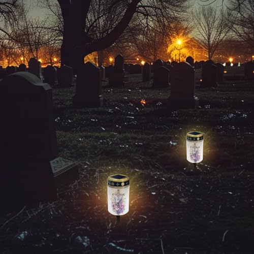 Image of Cross and Peace Dove Light for Prayer Cemetery Solar Lights for Grave Cemetery Decor Candle Lamp Waterproof Solar Power Light Eternal Lights for Graves Cemetery Memorial Gift 2 PCS