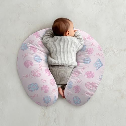 Pink Blue Coastal Ocean Nursing Pillow Covers Summer Starfish Seashells Bows Beach Stretchy Soft Nursing Covers for Breastfeeding Sea Ocean Pillow Slipcover for Baby Girls Boys Newborn — 사진 4