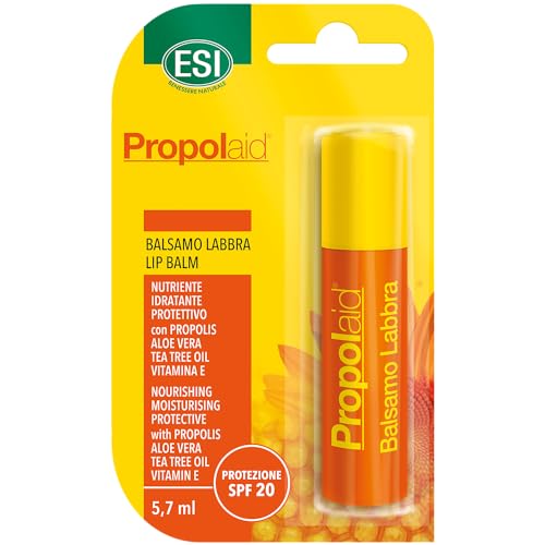 Esi - Propolaid Balsamo Labbra Spf 20, Con Propolis, Aloe Vera, Olio Di Tea Tree E Vitamina E, Nutre E Protegge Le Labbra Screpolate, Ipoallergenico, 