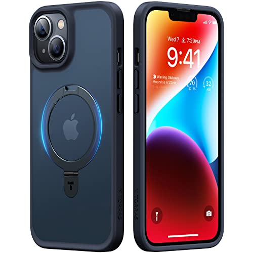 TORRAS Dynamic Magnetic Ring for iPhone 13/14 Case with Stand [Super Magnetic Force/Free Hands] Shockproof Mobile Phone Case iPhone 13/14 Case Space Black
