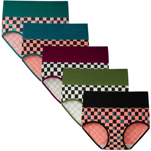 Image of INNERSY Women's High Waisted Underwear Cotton Panties Regular & Plus Size 5-Pack