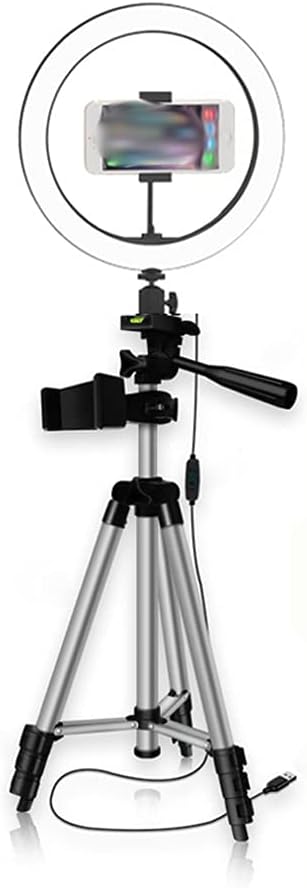 Selfie Led Lamp Light with 43 Inch Tripod Stand Holder Remote Photography Camera Dimmable(26cm-Tripod-Black)