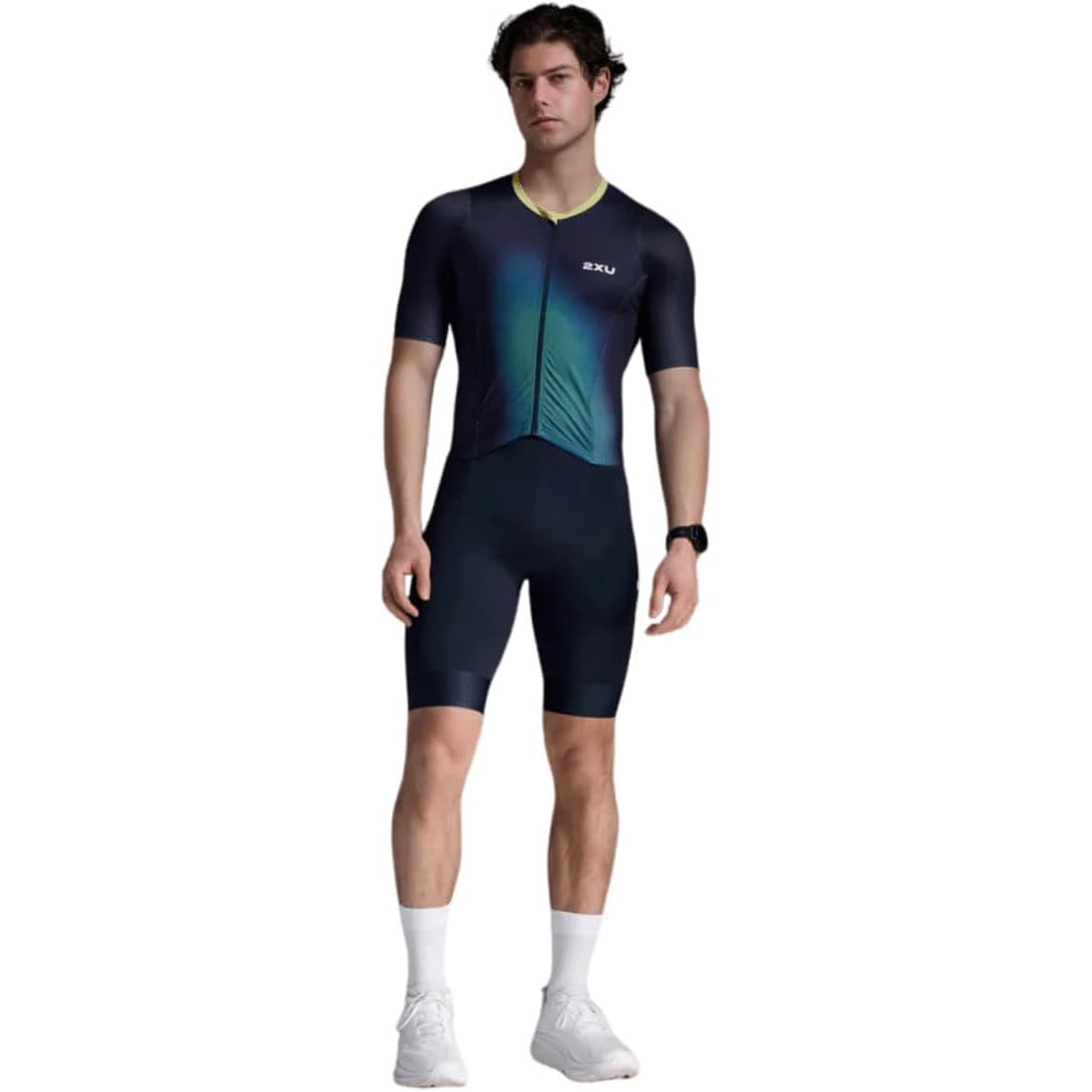 2XU Aero Hex Sleeved Trisuit, Midnight/Cool Matcha, Performance