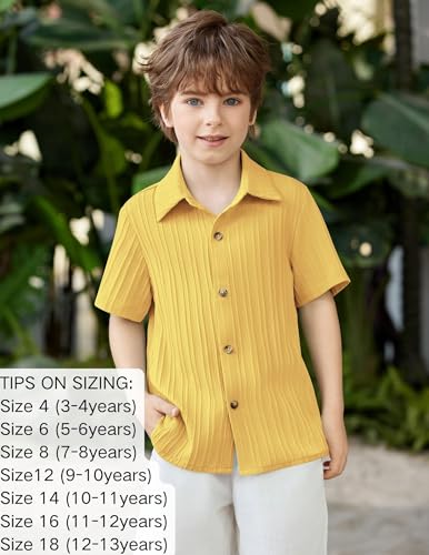 Image of Arshiner Boys Short Sleeve Button Down Shirt Kids Summer Shirt Yellow 10-11 Years