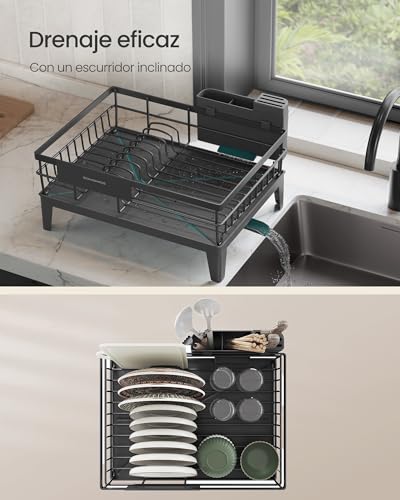 Miniatura 4 de SONGMICS Escurreplatos, Escurridor para Encimera de Cocina, Giratorio 360° y Extensible, con Soporte para Cubiertos, 31 x 42 x 18,5 cm, Gris Ahumado KCS550GT01