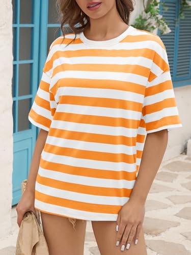Image of Tankaneo Womens Oversized Tshirts Summer Casual Short Sleeve Crew Neck T Shirt Loose Fit Side Slit Tee Tops