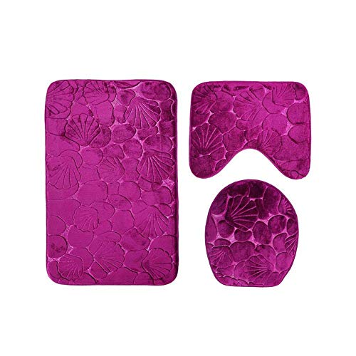 Rutschfeste 3 Badteppich Set Super Soft Badteppich und WC Vorleger Memory Foam Pebble Dusche Matte Schnell trocknend Badezimmer Matte Teppich, U-förmigen Contour Matte und WC-Sitz Bezug – Bild 4