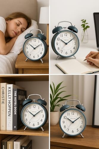 Image of AERYS Metal 4.5-inch Analog Alarm Clock for Adults and Heavy Sleepers, Loud Twin Bell Table Clock with Backlight Alarm Clocks for Students Decoration Bedroom /Office(Metal Green Big)