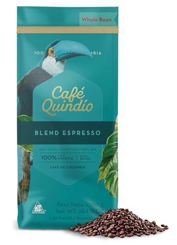 Café Quindío Espresso Blend - 100% Arábica Colombia, Cafe De Especialidad En Grano, 1kg - ideal para cafetera superautomatica