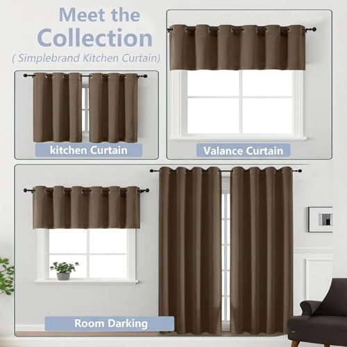 Image of Simplebrand Brown Window Valance for Kitchen 14 Inches Long 2 Panels Set, Room Darkening Valance Curtains for Living Room, Grommet Short Privacy Kitchen Curtains for Bedroom Kids Room, 40Wx14L