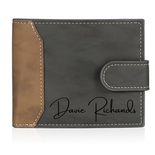Amsgedhie Personalized Photo Mens Wallets Leather: Custom Initial Name Bi-fold Wallet for Men Father - Men's wallets Wallet for Dad Boyfriend Grandpa Birthday Gift (Name (2 Color))