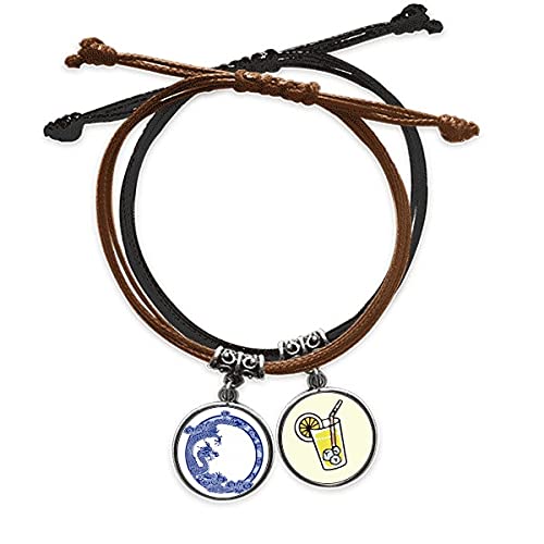 Bracelet dragon bleu en corde et cuir tressé inspiré de la culture chinoise