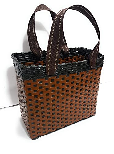 Image of Paperus, Medium, Dark & Light Brown, Lunch Bag, Picnic Basket, Carry Bag, Tiffin Basket for Office, Rectangular, Eco-Friendly, Handmade, of Paper Ropes, in Inch 11 H, 12 L, 6 Wide Base