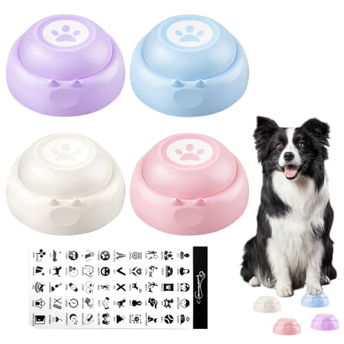 Buzzer Mit Aufnahmefunktion Hunde, 4 Stück Intelligenzspielzeug für Hunde, Hunde Buttons zum Sprechen, Buzzer mit Sound für Haustier Talking, Hundetasten für Kommunikation, Mehrfarbig Hundeknöpfen