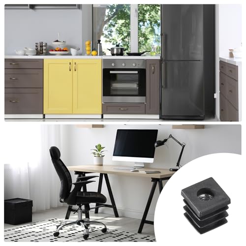 Image of uxcell 4Pcs Inserts for Square Tubes with M6-1.0mm Thread, for 0.63 inchx0.63 inch OD Square Tube, Black Plastic Plug Caster Insert Chair End Caps Furniture