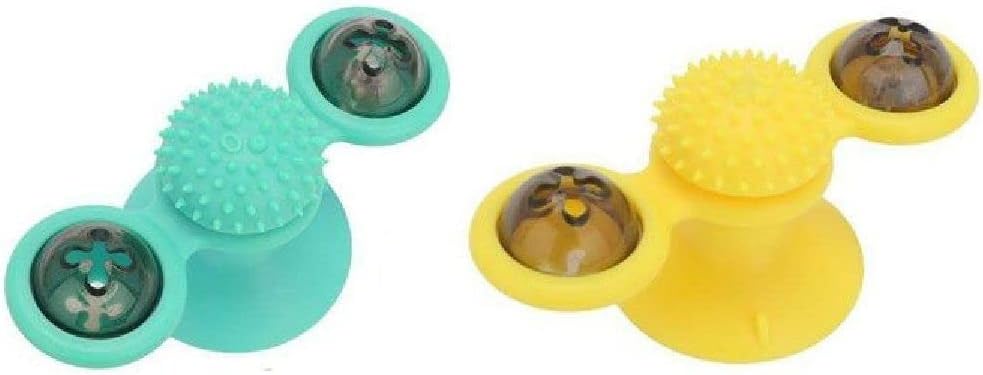 2pcs Windmill Cat Toy with Catnip, Training Ball Luminescent Interactive Cat Toys Peppermint Sucker Whirling Play(Mix)
