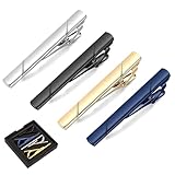 GUSTAVE® 4pcs Tie Clip for Men Formal Tie Pin Men's Suits Tie Clips Fashion Plating Metal Necktie Bar Clasps Set, with Gift Box (Blue, Golden, Black, Silver)