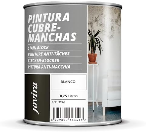 JOVIRA PINTURAS Cubremanchas de grasas, nicotina, humos, bolígrafo, café, etc. en paredes y techos. Pintura especial para cubrir definitivamente las manchas difíciles. (750 Mililitros) K-30