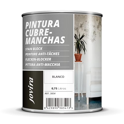 JOVIRA PINTURAS Cubremanchas de grasas, nicotina, humos, bolígrafo, café, etc. en paredes y techos. Pintura especial para cubrir definitivamente las manchas difíciles. (750 Mililitros) K-28