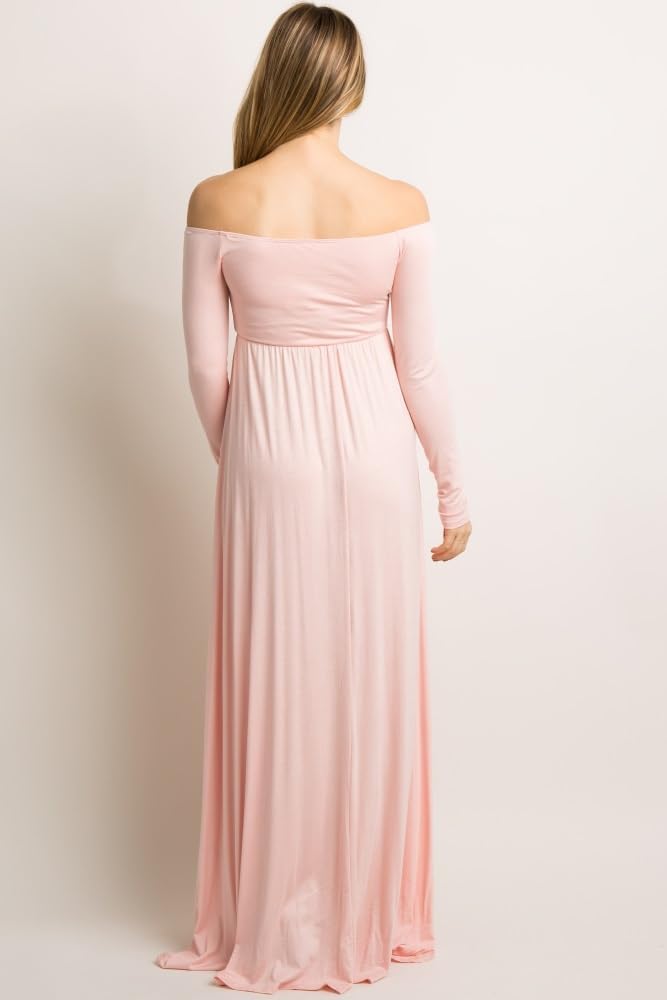 PinkBlush Petite Olive Solid Off Shoulder Maternity Maxi Dress