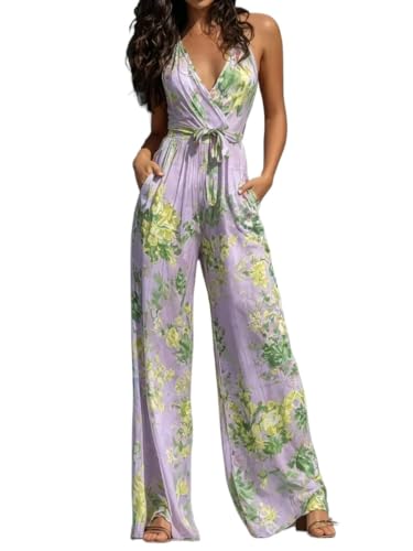 Combinaison col nuque à fleurs sans manches et dos nu au style bohème chic