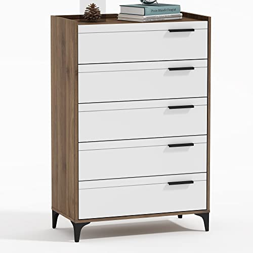 Galano Laury 5 Drawer Dresser - Chest Of Drawers For Bedroom - Clothes Storage - Drawer And Closet Organizer - Drawer Glides - Easy Assembly - Amber Walnut #TOP17