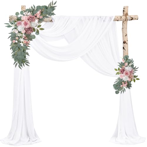 Wedding Arch Draping Fabric 4 Panels 20Ft Length x 28" Width White Arch Drapes Chiffon Fabric Sheer Curtains Backdrop for Party Bridal Decorations Wedding Ceremony Ceiling Stage Reception Decor
