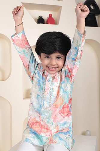 Image of POLKA TOTS Boys Cotton Ethnic Kurta Pajama Set with Attached Koti | Ethnic Motif Wear Kids Kurta Pyjama for Boys & Toddlers | Traditional Dress for Weddings & Festivals | Festive Jubba Set for Babies