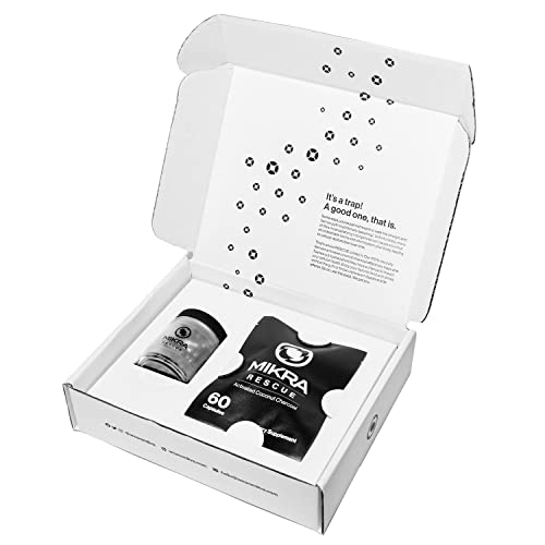 Mikra Rescue 100% Vegan Activated Coconut Charcoal Gastrointestinal Digestive Aid For Acute Detoxification, Reduced Bloat And Gas. 1200Mg Per Serving, 60 Capsules #TOP1