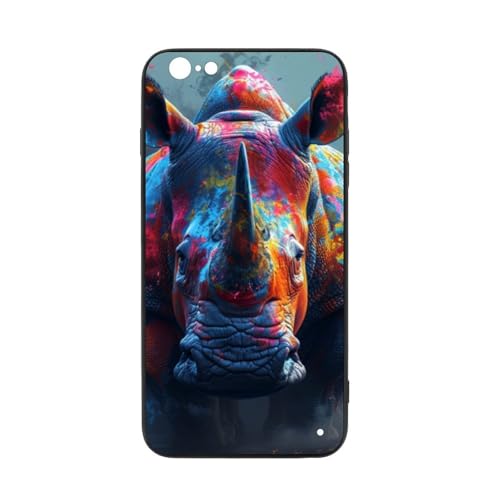 CRIVOTA for iPhone 6/6S Case - All-New Colorful Rhino Design, Glass Back + TPU Inner Shell, Extreme Slimness, Precise Cutouts, Military-Grade Protection, Cell Phone Cases for Boys Girls